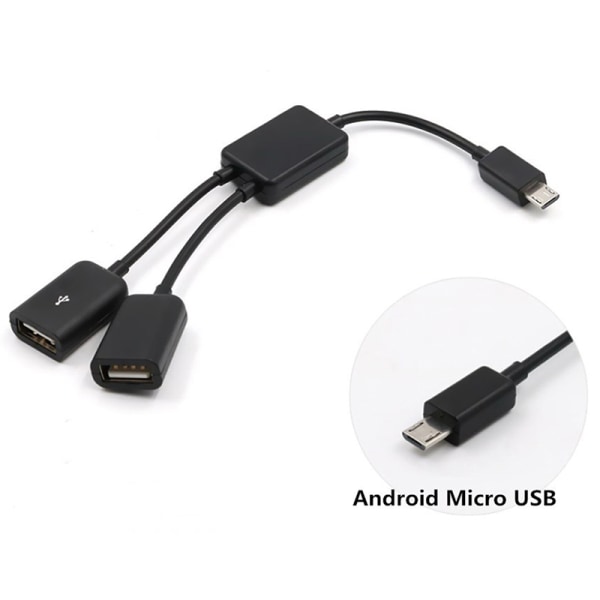 Dual Micro USB OTG Hub Host Adapter Kabel för Tablet PC och Sma Black one size