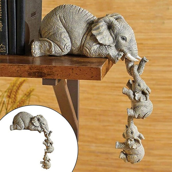 3 stk/sæt e Elefantfigurer Elefantholdende Baby Resin Craft Brown one size
