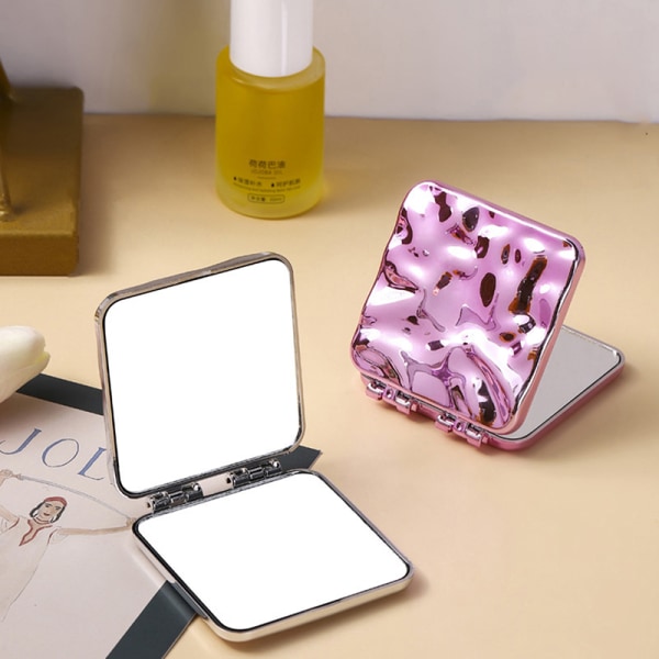 Flydende Form Firkantet Spejl Mini Håndholdt Desktop Cosmetic Make Silver B1