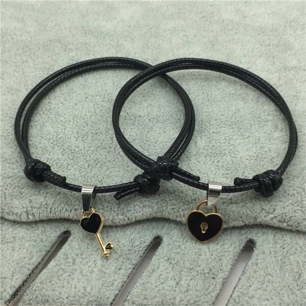 2 st/set Mode Pararmband Svart Rep Stjärnhjärthänge A6