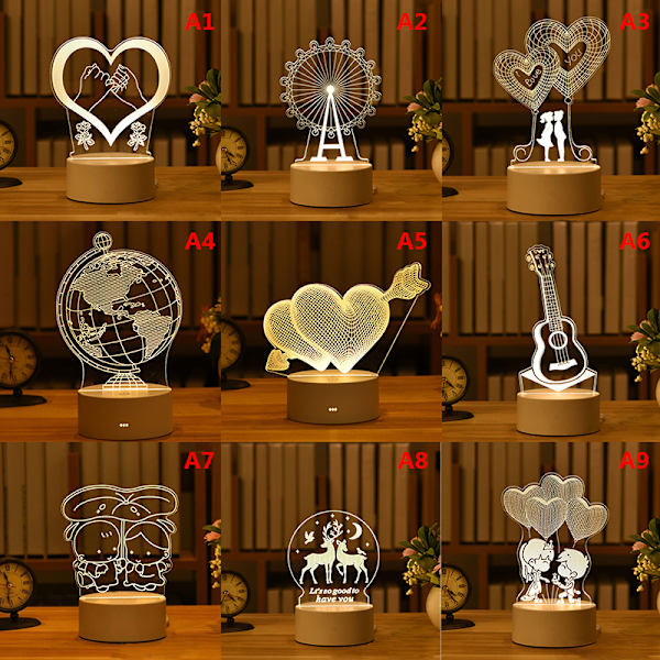 3D Plate LED-lamppu Creative Night Lights Uutuus Illusion Night Warm White A3
