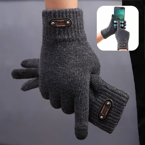 Varm vintertouch-handskar för kvinnor och män, stretchiga klassiska stickade vantar Gray