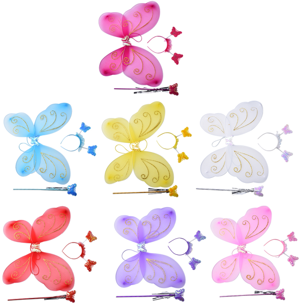 3st Set Flickor Fairy Kostym Butterfly Party Wings Wand Princess White