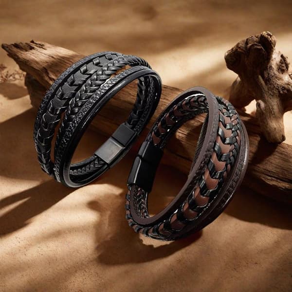 Trendy Mænds Legering Magnetisk Spænde Multi Retro Læder Reb Armbånd A2