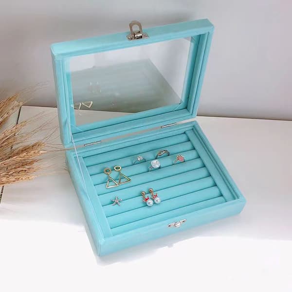 Fløjl Ringe Æske Smykker Display Case Opbevaring Organizer Transpa Gray