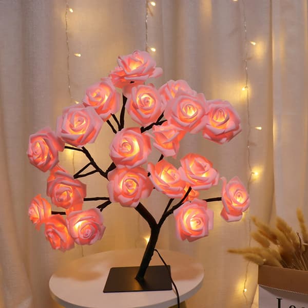 LED Bordlampe Lys Rose Flower Tree USB Nattlys Hjem De C one size