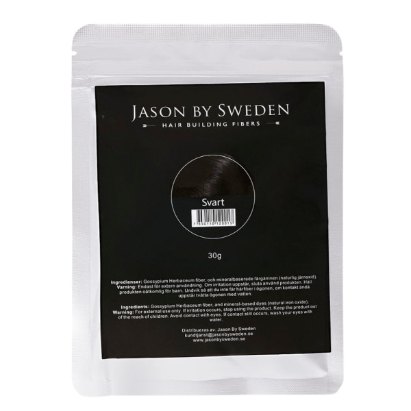 HAIR FIBER - JASON BY SWEDEN - 30G REFILL PACK - BLACK - SORT Svart