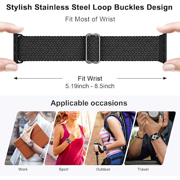 Strikket rem kompatibel med Apple Watch rem (sort, ure ikke inkluderet), 38mm 40mm 41mm, justerbar blød elastisk rem kompatibel med iWatch s