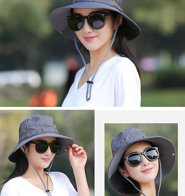 Bredbrättad fiskehatt Sol UV-skydd Utomhus Bucket Hat Boonie Hat Solhatt Grey