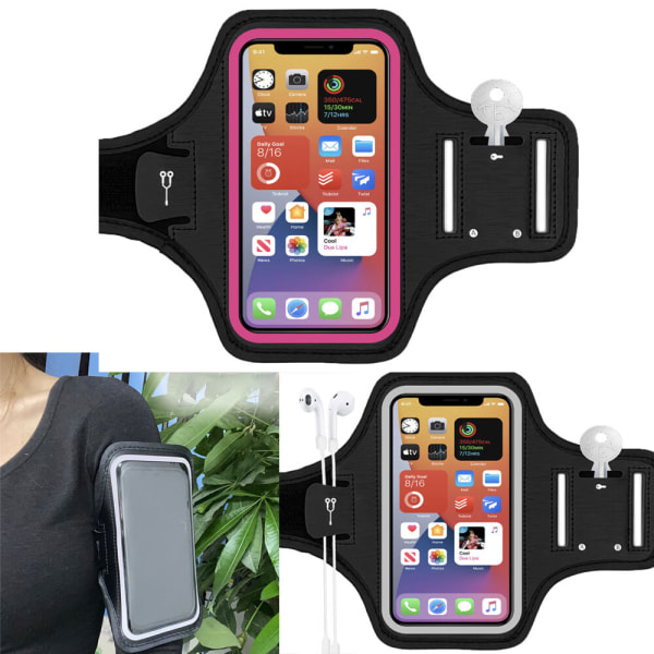 Ett stycke (rosa röd) Löpararmband Dragkedja Ficka Mobiltelefon Armbandshållare Svettsäker Sports Gym Armband Case Passar iPhone 14/14 Pro Max/13/13 Pro/12