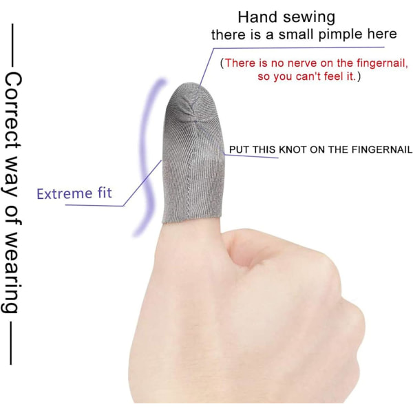 Sølvfiber, 0,01\" (0,5 mm) Ultratynn, PUBG Mobile Finger Sleeve Anti-Sweat Pustende for Høyt Rangerte Spillere Mobilspill Streamer iPhone/iPad/Andr
