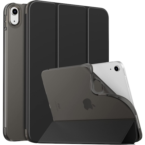 Svart fodral för iPad 10:e generationen 2022 10,9 tum, fodral med mjukt TPU-baksida, flipfodral med halvtransparent stativ, skyddande stöttåligt fodral, automatisk väckning