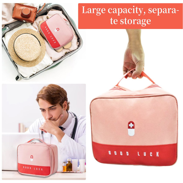 2 st Första hjälpen-väska förvaringsväska Vattentät bärbar multifunktionell medicinlåda i lager (2 storlekar) Pink