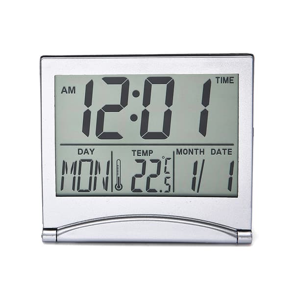 Skrivbordsklocka Silver Digital LCD Temperatur Alarm NY Kontorsdagsklocka