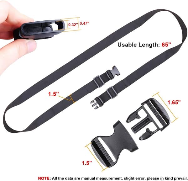 188cm*2.5cm Användbara Remmar med Spänne Justerbara, 4-pack (Svart (4-st))