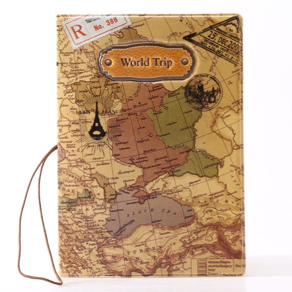 Världskarta 3D-passhållare (brun), moderiktigt case, ID- case, passväska, resematerial för utlandsresor