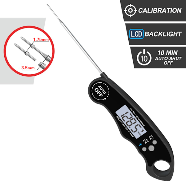 Kötttermometer, omedelbar avläsning matlagnings termometer, digital mat termometer, bakgrundsbelyst LCD-skärm hopfällbar lång sond & automatisk på/av, perfekt för kök