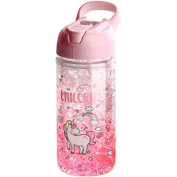 Rosa Enhjørning Vannflasker for Jenter, Kopp med Sugerør og Sikkerhetslås, Rosa Utvendig Innvendig Vannflaske, 500ml/13.5oz for Skolebarn Jente Enhjørning Lov