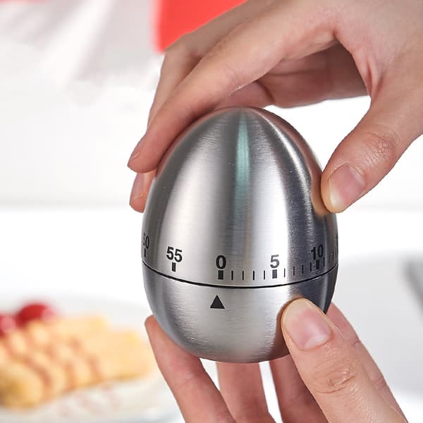 Silverägg kökstimer, klassiskt äggformat roterande alarm för nedräkningsförberedelse och matlagning, 60 minuter