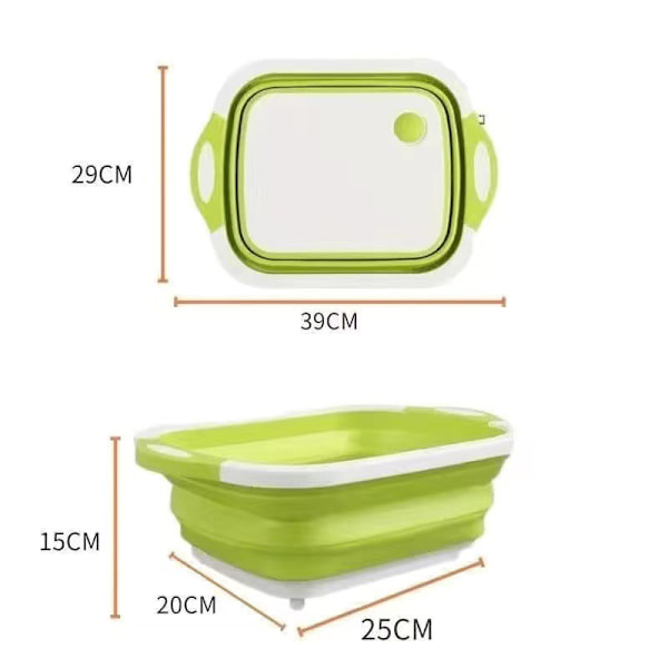 Hopfällbar och multifunktionell grönsakskorg 3 i 1, grön 1 st Skärbräda, köksskärbräda, camping, picknick, frukt- och grönsakskorg