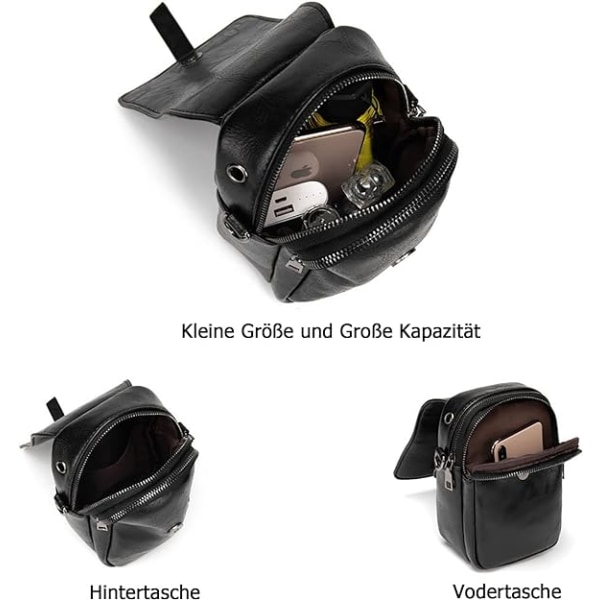 Retro crossbody-mobiltelefonväska för kvinnor (svart), liten crossbody-väska axelväska handväska plånbok, 2 huvudfickor