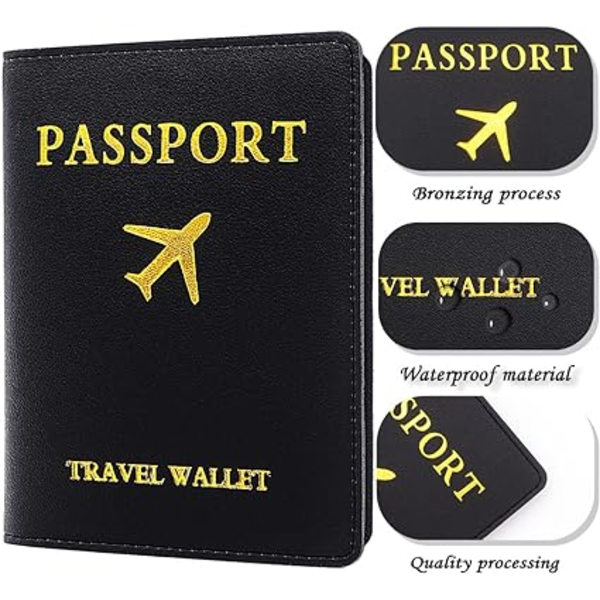 2 bagasjemerker Passetui (svart), 1 passetui og 1 bagasjemerke, PU-skinn bagasjemerke for reise passbeskyttelse og koffertmerker