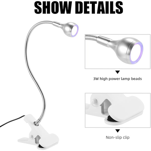 Nageltork UV-lampa 3W Professionell lim torkningslampa med justerbart huvud Silver Finger Nail Dryer UV-lampa
