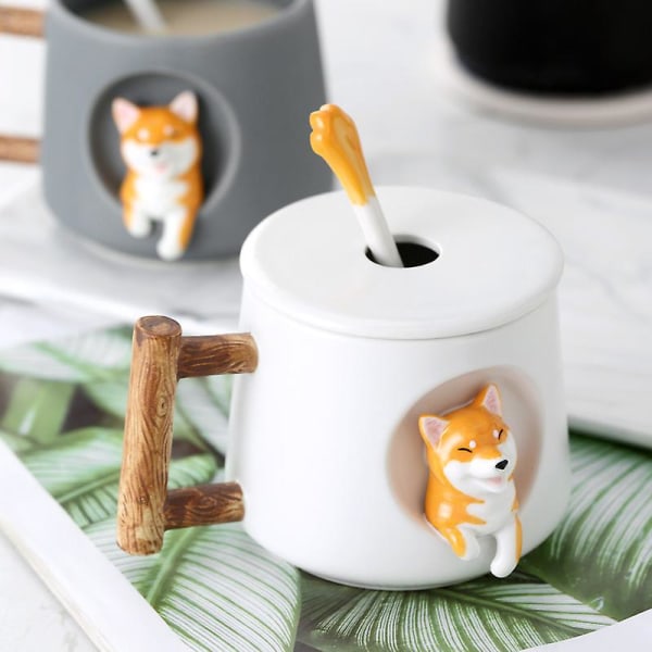 Sød Shiba Inu Dyr Kaffekrus Tekop Cappuccino Latte Dejlig Hvalpeprægning Dark green