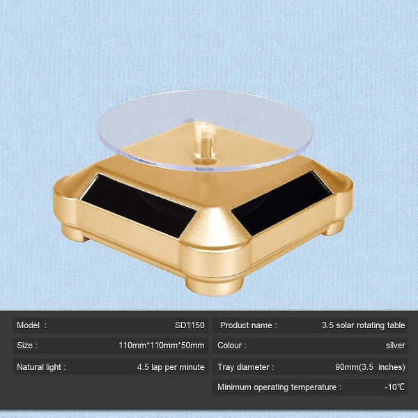 Solar Display Stand Dreieskive, Batteri Dobbel Brukt Roterende Display Gold