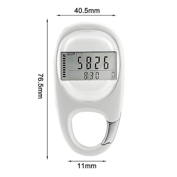 3D Digital Enkel Stegräknare med Clip-On Funktion White