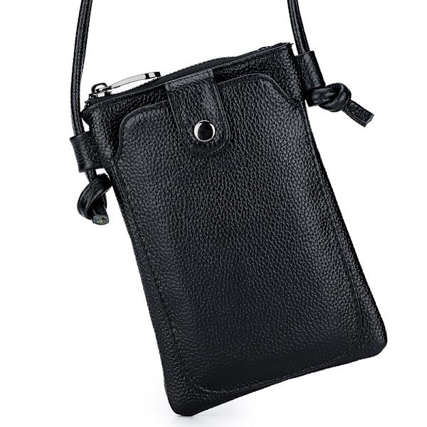Lille Skuldertaske Dame - Rektangulær Mobiltelefon Taske - Clutch PU Kornlæder Byfest - Chic Letvægt - Sort