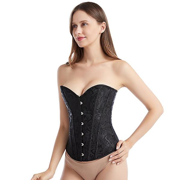 Korsett for kvinner Sexy Gotisk Bysteholder Snøring Boned Sateng Blomsterbroderi Undertøy Topp Korsett Apricot XL