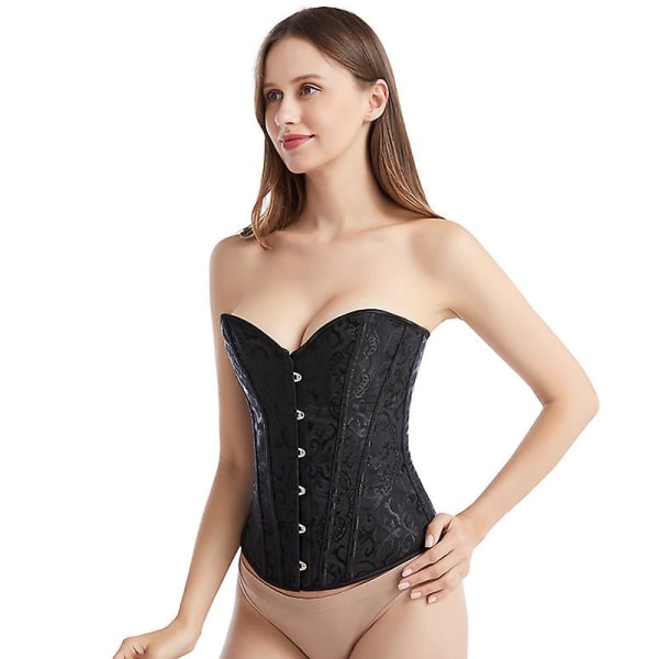Korsett for kvinner Sexy Gotisk Bysteholder Snøring Boned Sateng Blomsterbroderi Undertøy Topp Korsett Black L