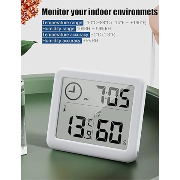 Digitalt hvidt Termo-Hygrometer Indendørs Rum Termometer Hygrometer 3.2” Stor LCD-skærm Desktop Termometer med Temperatur- og Fugtighedsmåler Me