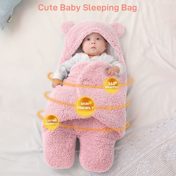 Unisex Baby Swaddle Filt, Baby Nest Sovsäck, Hooded Swaddle Sovsäck för Födelse-Rosa-S(0-3 Månader)