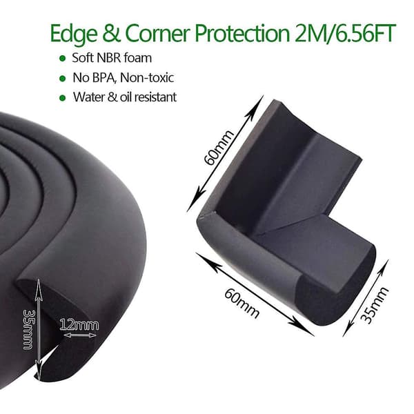 Babysäkerhet Baby Edge Corner Guards Barnsäkerhetsskydd 2m (6,6ft Edge Guard+4 Corner Guards) Black