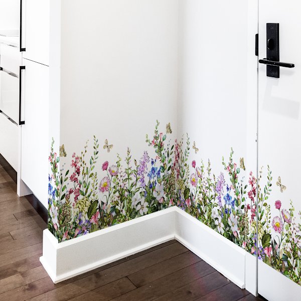 4 st Väggdekaler med Växt- och Blomstermotiv för Vardagsrum och Sovrum, Självhäftande Väggdekaler i Grossistled, Blomstrande Gren Väggdekaler Rosa Blomma Fåglar W