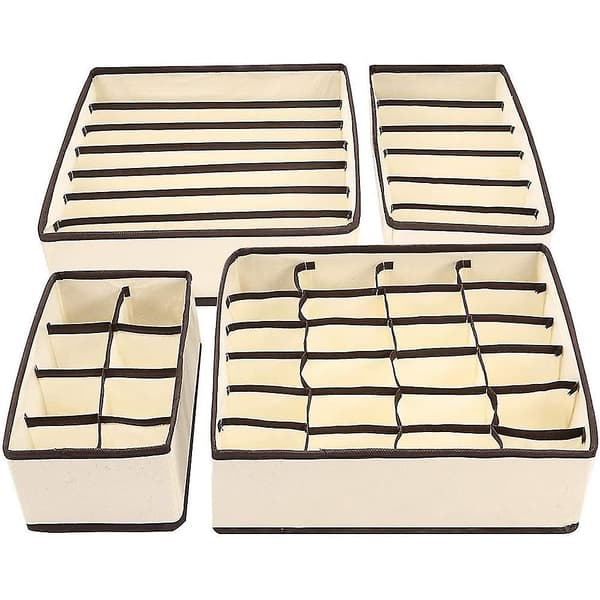 4-pack (olika storlekar) hopfällbara lådarrangörer Beige