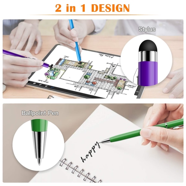 Styluspenna, 10-pack universell kapacitiv 2-i-1-penna med utdragbar kulspetspenna och styluspenna för pekskärm Multicolor