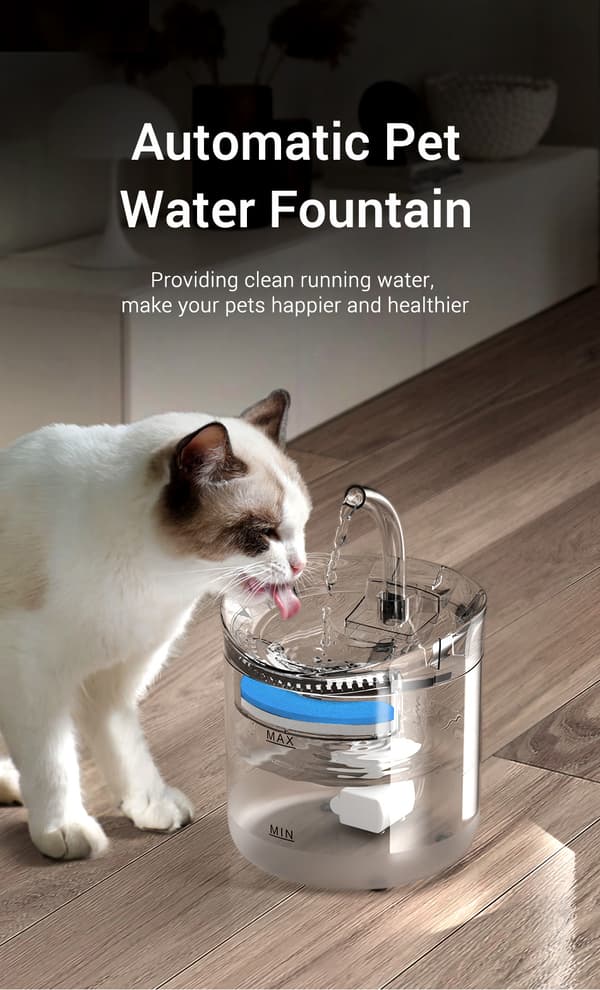 Automatisk kattvattenfontän, husdjursdrickare, transparent