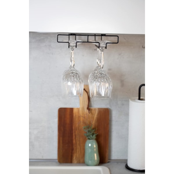 Svart set med 2 glashyllor för hylla - Köksmodul för 6 koppar, Metall, 22 x 7,5 x 26 cm