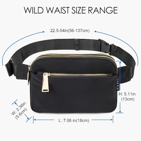 (Svart) Magväskor för Kvinnor Män, Svart Crossbody Magväska, Bältesväska med Justerbar Rem, Trendig Midjeväska för Utomhusbruk/Träning/Resor/Vardag