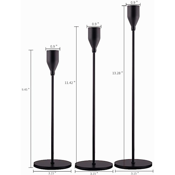 Matt Svarta Ljusstakar Set om 3 för Avsmalnande Ljus, Dekorativ Ljusstake för Bröllop, Middag, Fest, Passar 3/4 tum Tjocka Ljus & LED-ljus
