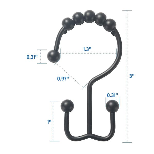 12 st duschdraperi krokar ringar, rostfria metall dubbel glid dusch krokar stänger gardiner Matte Black