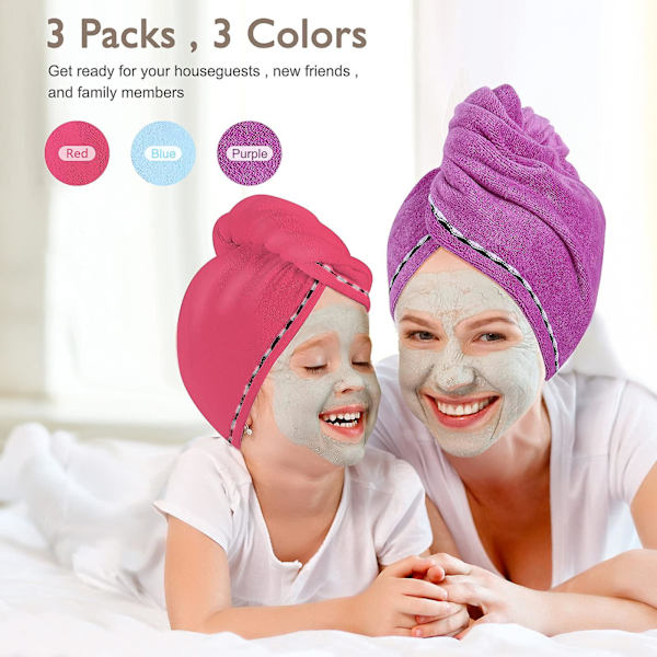 3-pack mikrofiberhårhandduk wrap superabsorberande twist turban torra hårlockar med knappar badslinga B
