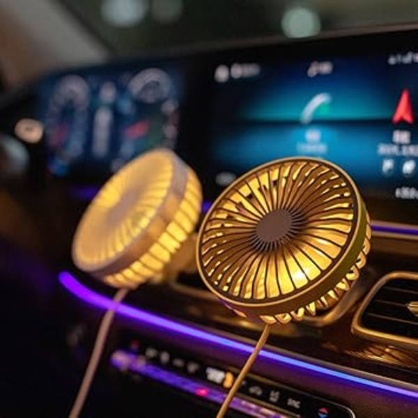 Mini USB-blæser, lille støjsvag 3-trins luftstrøm 360° roterende bil automatisk kraftig køleblæser til biler køretøjer SUV Sedan Gul