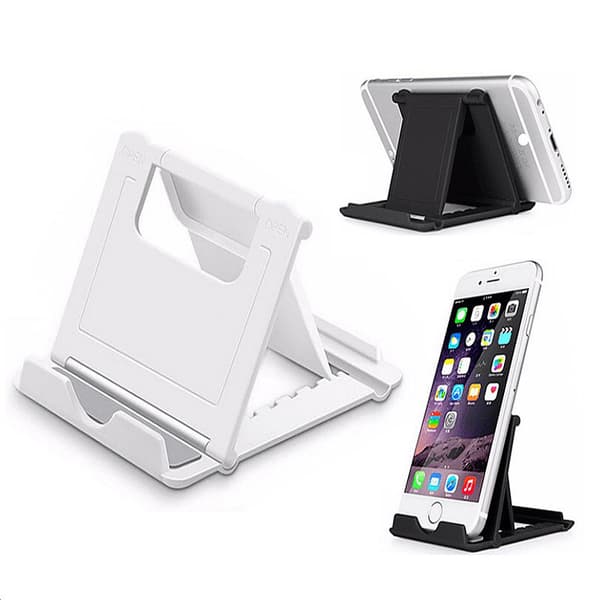 2 stk. bærbar iPhone stand (sort og hvid), Universal Multi-vinkel mobiltelefon stand, Lomme foldbar Desktop stand til iPhone, iPad, smartphone, tablet