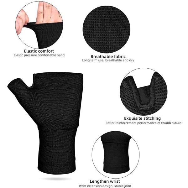 2 stk. sorte (S) Kompressions håndledsstøtte Sports Håndledsbånd Bracer Håndfladebeskytter Håndledsbind Stropper Handsker