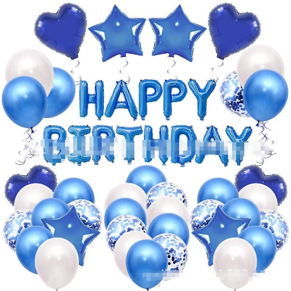 Gratulerer med dagen Bakgrunn Banner Ballong Glitter Utstyr Dekorasjon For Stor Bursdagsfest Hage Blue