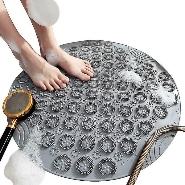 Halkskyddad badrumsmatta halkfri duschmatta rund plastmassagekudde Grey